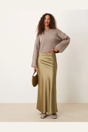 Miss Selfridge Satin maxi skirt in khaki