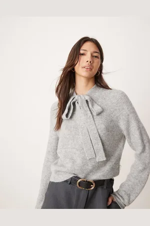 Miss Selfridge Tie neck knitted jumper in marl