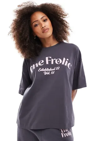 The Frolic X Bella Stovey exclusive oversized logo t-shirt co-ord in charcoal