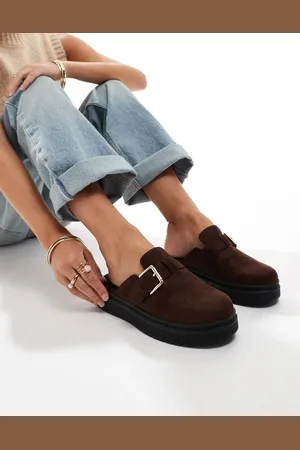London Rebel Donna buckle mules in chocolate
