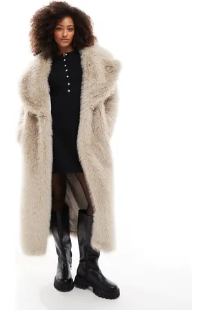 The Frolic X Bella Stovey exclusive faux fur oversized collar maxi coat in beige