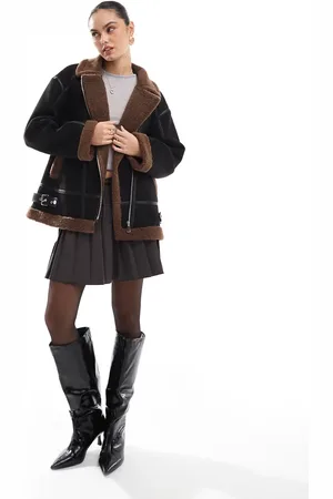 The Frolic X Bella Stovey exclusive oversized aviator jacket in and chocolate