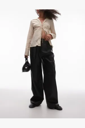 Topshop Faux leather wide leg tailored trouser in