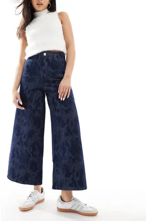 SCALPERS Shiny Culotte Denim Pant In Dark Indigo