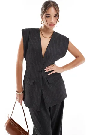 ASOS Exaggerated shoulder waistcoat in charcoal stripe