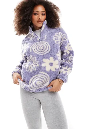 Brave Soul Half zip fleece sweatshirt in with flower print