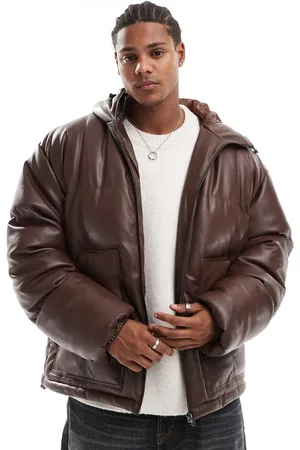 ASOS Faux leather puffer jacket with hood in