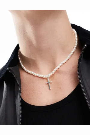 FADED FUTURE Pearl necklace with cross pendant in