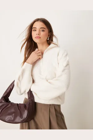New Look Cable half zip jumper in cream