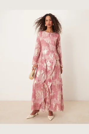 ASOS Tendril hem metallic floral maxi dress in rose