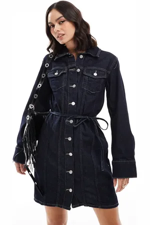 VERO MODA Buttondown denim mini dress in dark
