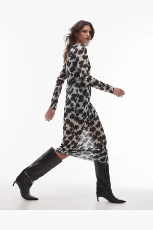 Topshop Crinkle floral midaxi dress in mono