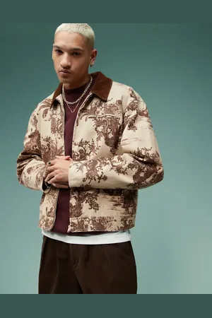 ASOS Oversized jacquard harrington jacket in stone