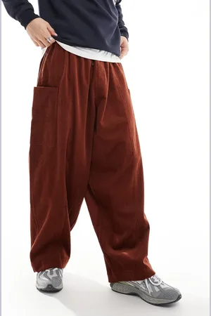 ASOS Oversized balloon cord trouser in with side pockets