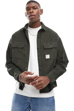 ASOS Boxy cord overshirt with poppers in with badge detail