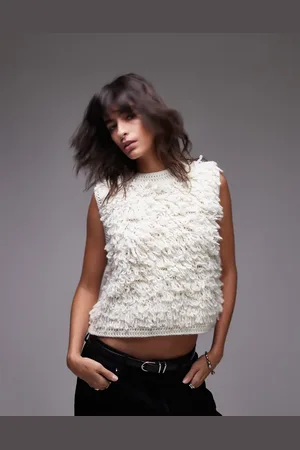 Topshop Hand knitted loop vest in ivory