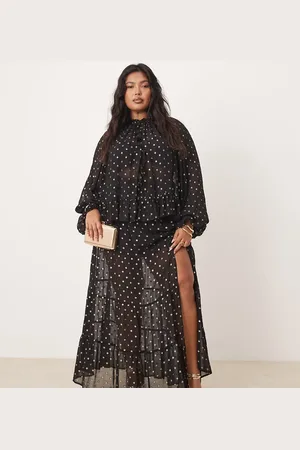 ASOS ASOS DESIGN Curve metallic spot maxi skirt in black & gold