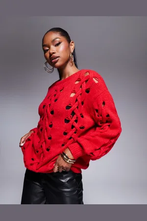 Kaiia Plait knit balloon sleeve jumper in