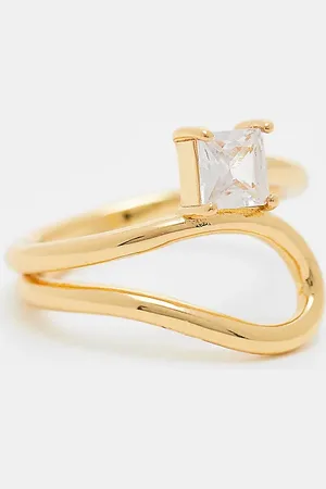 ASOS ASOS DESIGN Curve 14k plated ring with wraparound cubic zirconia design with gift bag