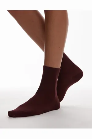 Topshop Sheer ribbed socks in burgundy
