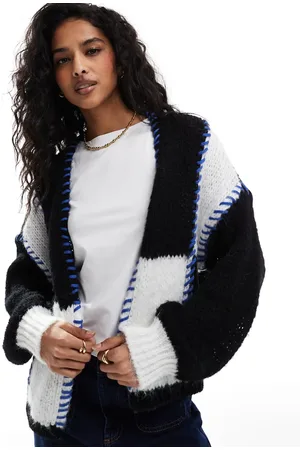 ONLY Open knit cardigan in and white with contrast stitch