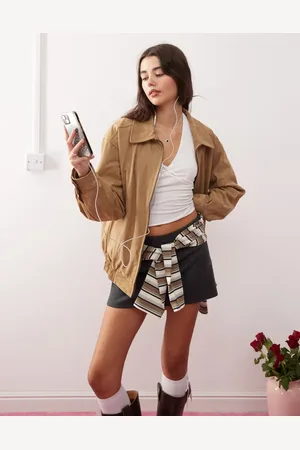 Motel Cavita faux suede longline bomber jacket in tan