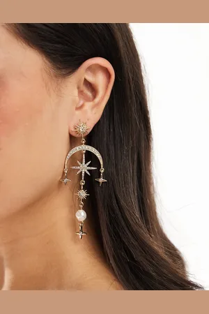 ASOS Drop earrings with celestial crystal and faux pearl detail in tone