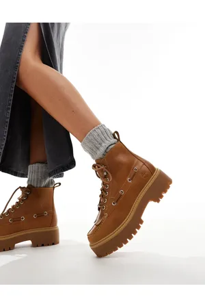 Timberland Stone Street lace up 7 eye elevated boots in wheat leather
