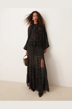 ASOS Metallic spot maxi skirt in black & gold