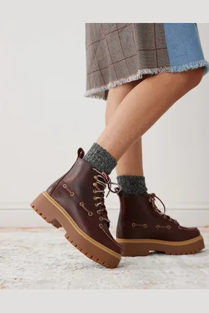 Timberland Stone Street lace up 7 eye elevated boots in burgundy