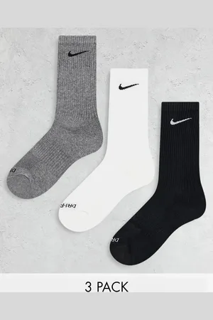 Nike Everyday Cushioned Plus 3 pack crew socks in white, grey and black