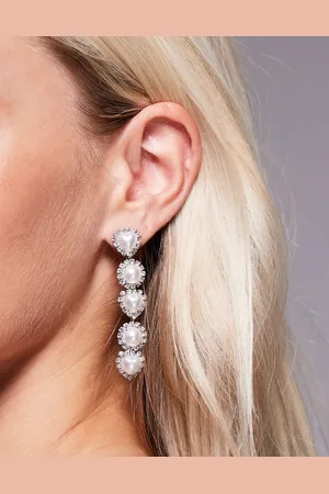 ASOS Drop earrings with mixed linear drop with faux pearl in tone