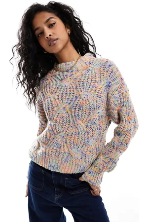 ONLY Cable knit jumper in multi colour yarn