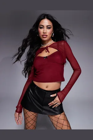 ASOS Mesh cami with shrug detail in burgundy