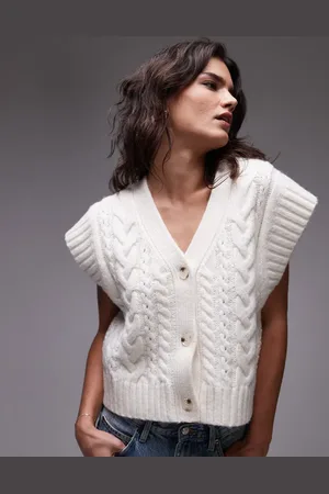 Topshop Knitted oversized cable waistcoat in ivory
