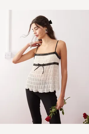 Motel Ancika textured bow-detail cami top in ivory