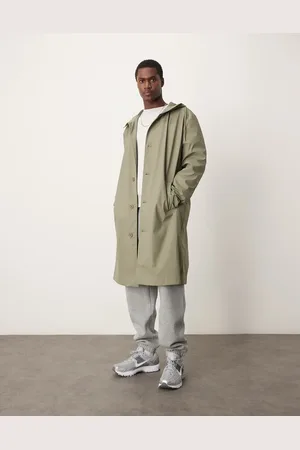 ASOS Rubberised trench coat with hood in khaki