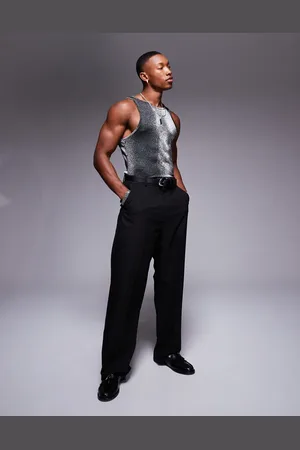 ASOS Muscle fit high scoop vest in glitter fabric