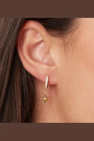 Orelia Pave hoop and starburst drop earrings in 18k plated