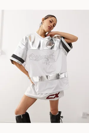 COLLUSION Short sleeve oversized sporty metallic top