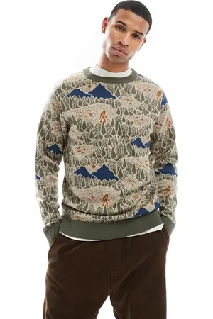 Kavu Highline retro jacquard mountain jumper in beige