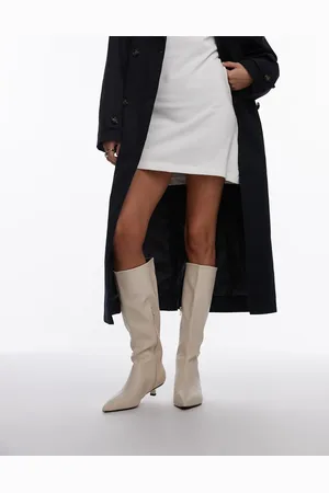 Topshop Stevie mid heel pointed toe knee high boots in off