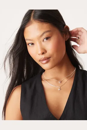 Orelia Crystal and starburst 2 row necklace in plated