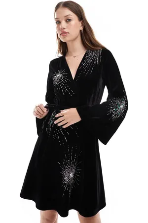 HOPE & IVY Velvet wrap mini dress with fireworks embellishment in