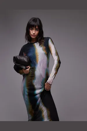 Topshop Ombre long sleeve midaxi dress in