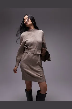 & OTHER STORIES Belted knitted mini dress in mole