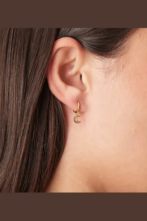 Orelia Pave moon charm micro hoop earrings in 18k plated