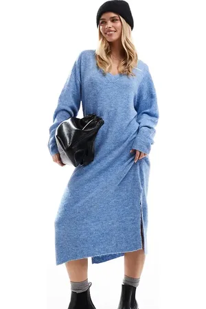VERO MODA Oversized knitted v neck maxi dress in melange