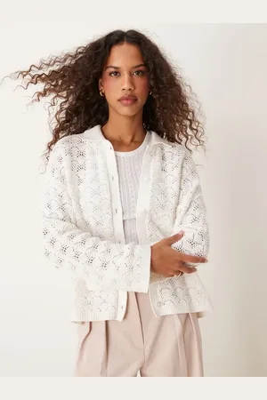 VILA Pointelle shell patterned knitted cardigan in cream