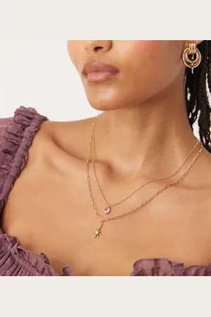 Orelia Crystal and starburst 2 row necklace in 18k plated